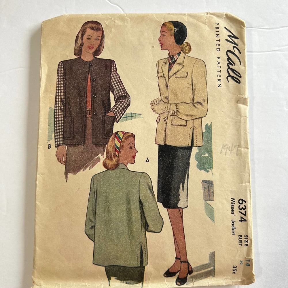 McCalls Vintage 1940's Pattern‎ #6374 MIsses Jacket Size 14